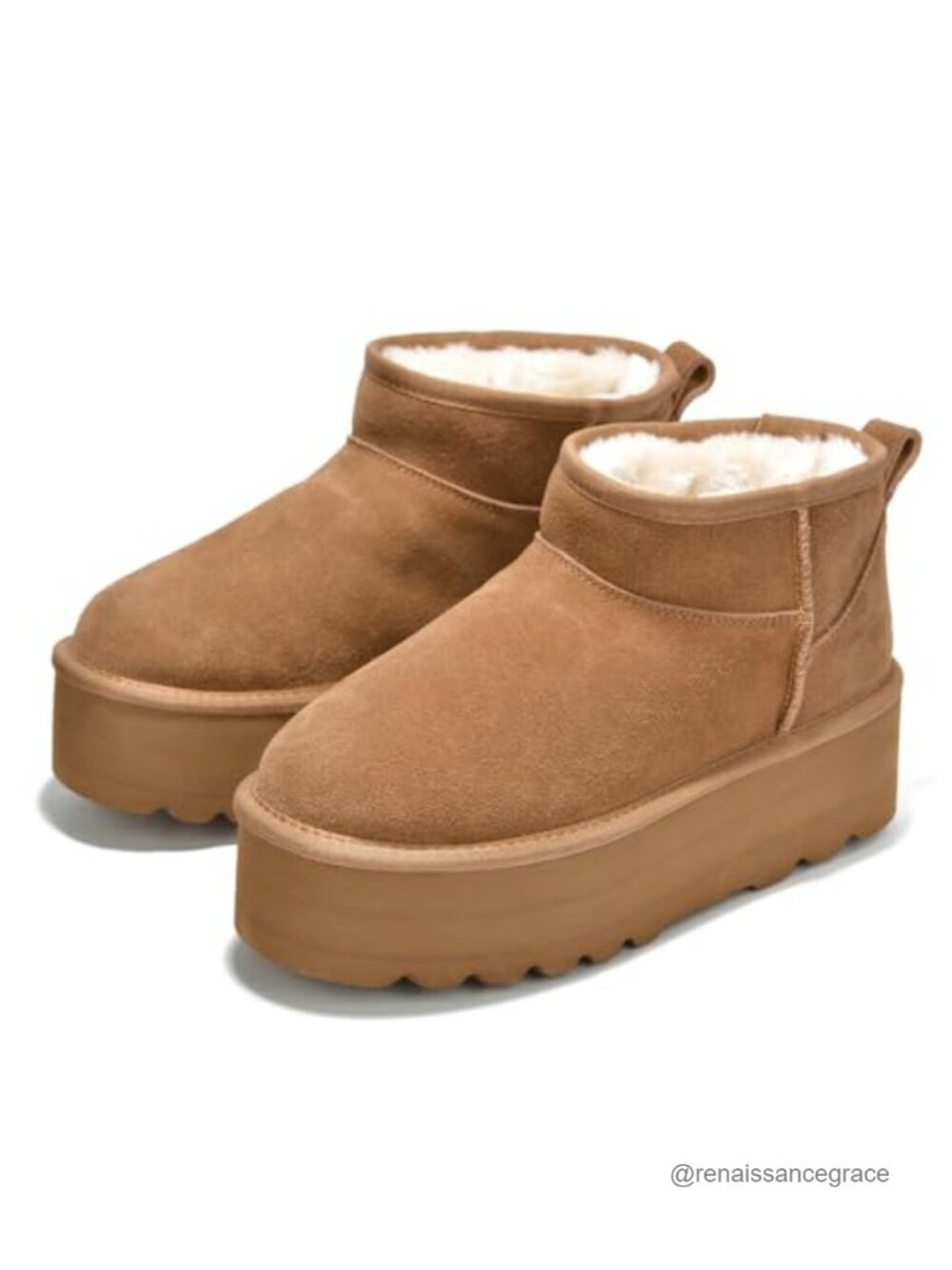 Genuine Suede Ankle Boots for Women Waterproof Platform Fur Lined Winter Boots